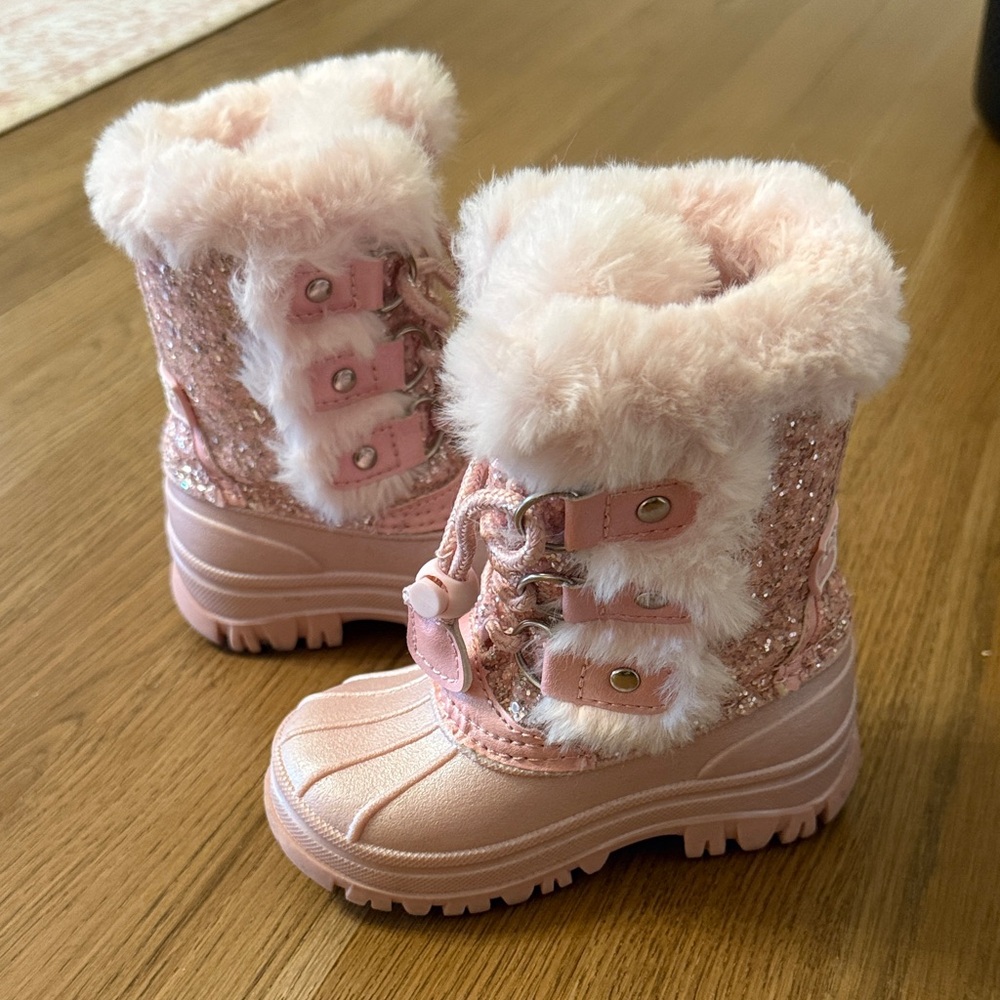 Pink Furry Glitter Boots for Kids